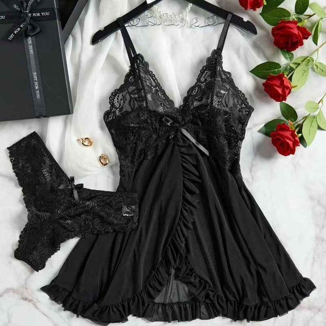 Sexy V-Neck Lace Bralette Pajamas