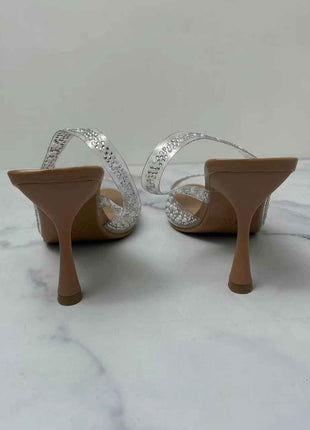 Pointed-Toe French-Style Low-Heeled Back Strap Shiny Pearl High-Heeled Sandals