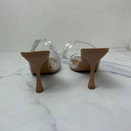 Pointed-Toe French-Style Low-Heeled Back Strap Shiny Pearl High-Heeled Sandals