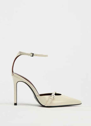 Pointed-Toe Patent Leather Low-Heeled Single-Strand Ankle Strap High Heel Shoes