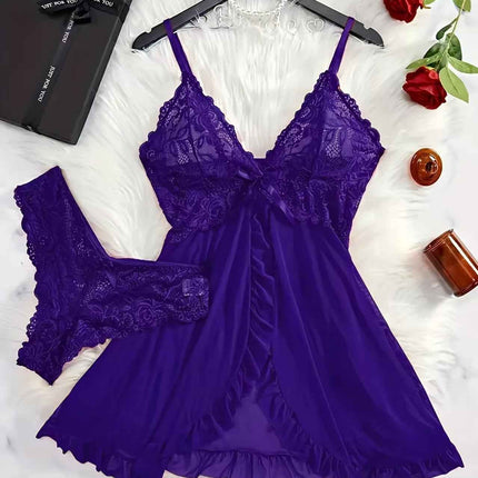 Sexy V-Neck Lace Bralette Pajamas