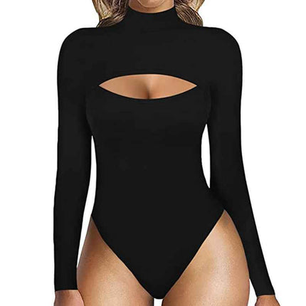 Women's Turtleneck Front Cutout Long Sleeve Bodysuit