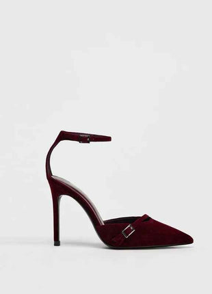 Pointed-Toe Patent Leather Low-Heeled Single-Strand Ankle Strap High Heel Shoes