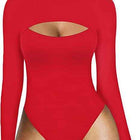 Women's Turtleneck Front Cutout Long Sleeve Bodysuit