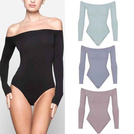 Off-the-shoulder long-sleeved bottoming shirt tight bodysuit