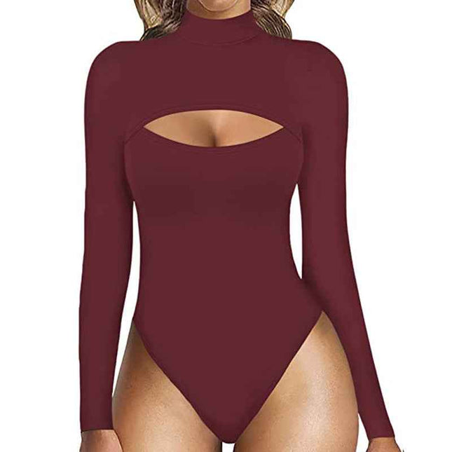Women's Turtleneck Front Cutout Long Sleeve Bodysuit