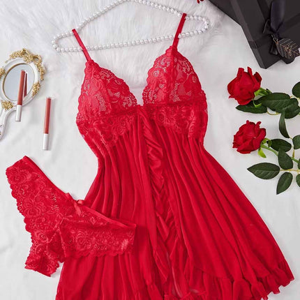 Sexy V-Neck Lace Bralette Pajamas