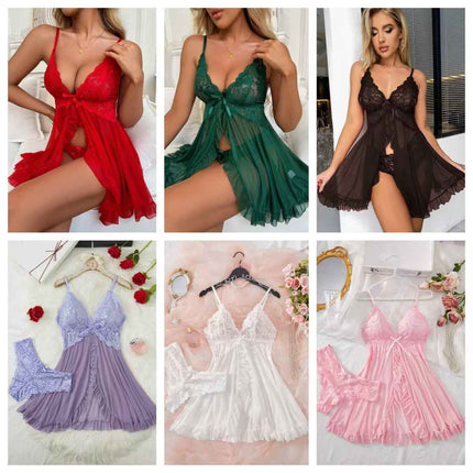 Sexy V-Neck Lace Bralette Pajamas
