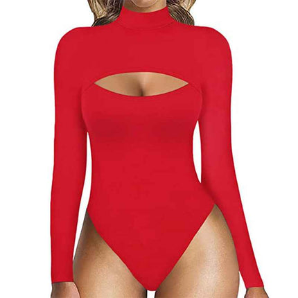 Women's Turtleneck Front Cutout Long Sleeve Bodysuit