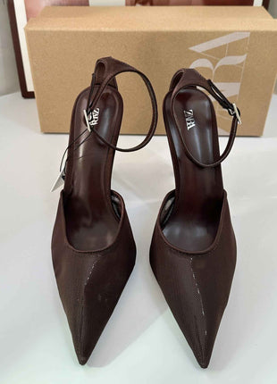Fine Heel Shallow-Toe Stitched Fabric Strap Style High Heel