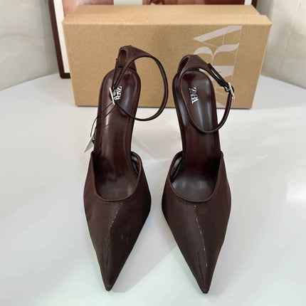Fine Heel Shallow-Toe Stitched Fabric Strap Style High Heel