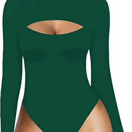 Women's Turtleneck Front Cutout Long Sleeve Bodysuit