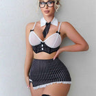 Sexy Striped Bow Tie Ultra-Short Skirt Uniform Lingerie Set