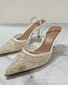 Embroidered Mesh Upper High-Heeled Shoes