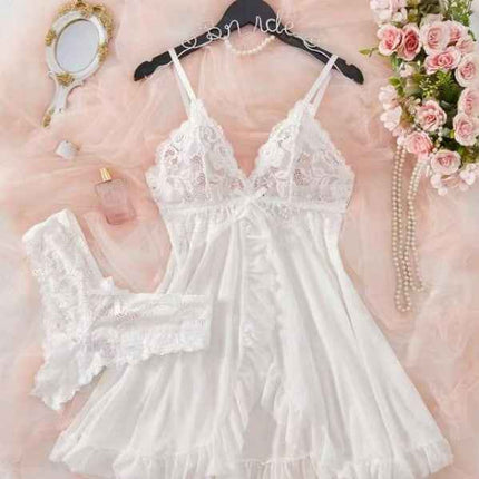 Sexy V-Neck Lace Bralette Pajamas