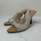 Pointed-Toe French-Style Low-Heeled Back Strap Shiny Pearl High-Heeled Sandals