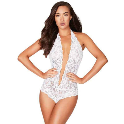 Strappy Lingerie With Lace Trim And Sheer Body-Hugging Dress