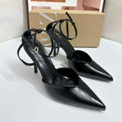 Slim Pointed Bag-Shaped Low-Cut Leather Belt Buckle High-Heeled Shoes