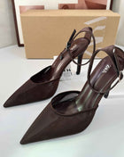 Fine Heel Shallow-Toe Stitched Fabric Strap Style High Heel