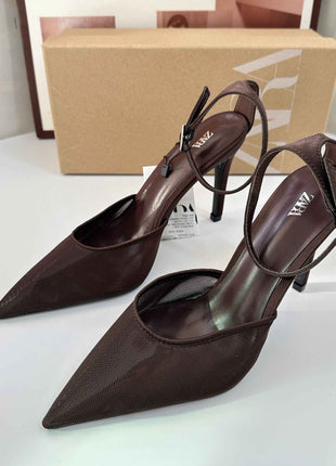Fine Heel Shallow-Toe Stitched Fabric Strap Style High Heel