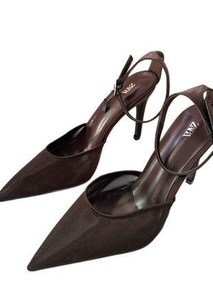 Fine Heel Shallow-Toe Stitched Fabric Strap Style High Heel