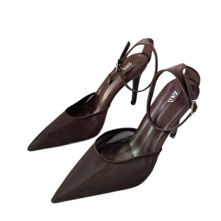 Fine Heel Shallow-Toe Stitched Fabric Strap Style High Heel