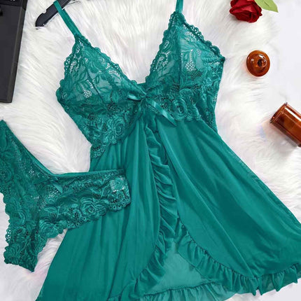 Sexy V-Neck Lace Bralette Pajamas