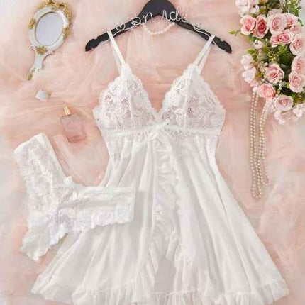 Sexy V-Neck Lace Bralette Pajamas