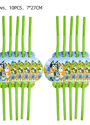 Set Decorativo per Feste a Tema Bluey e Bingo, con Stendibanner, Decorazioni per Torte, Bandierine, Palloncini, Piatti e Bicchieri