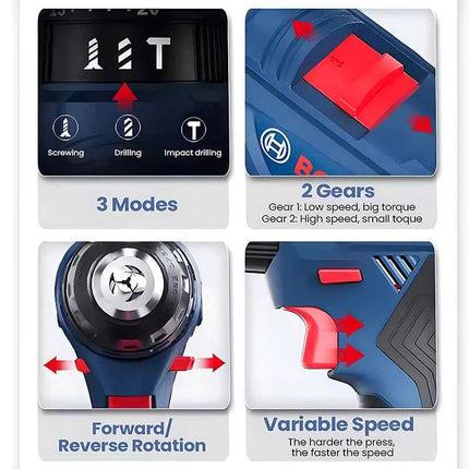 Brushless Impact Drill BOSCH GSB185LI Professional Electric Screwdriver Drill 18V Li-ion Cordless Variable Speed Electric Drill