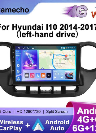 Camecho 6+128G Car Radio Wireless CarPlay Android Auto For Hyundai I10 2014-2017 Car Intelligent Systems GPS Stereo 4G WiFi RDS