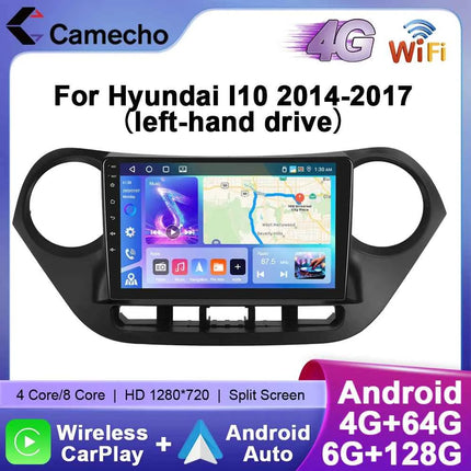 Camecho 6+128G Car Radio Wireless CarPlay Android Auto For Hyundai I10 2014-2017 Car Intelligent Systems GPS Stereo 4G WiFi RDS