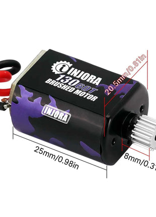 INJORA 130 Brushed Motor 60T 80T with Stainless Steel Pinion for 1/24 RC Crawler FMS FCX24 Upgrade (INM12)