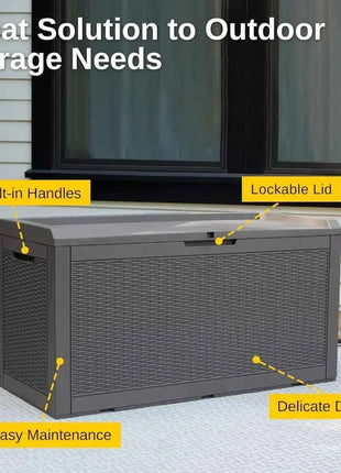 Outdoor Storage Box, 100 Gallon Deck Box, Waterproof Resin Storage Bench for Patio Cushions