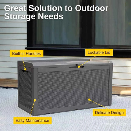 Outdoor Storage Box, 100 Gallon Deck Box, Waterproof Resin Storage Bench for Patio Cushions