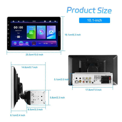 Podofo 1Din  10.1''  Car Radio Carplay Android Auto Mirror Link GPS Navi Universal Multimedia Player with BT FM radio TF USB EQ