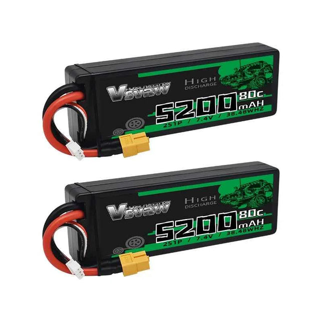 2Pcs VSVAW 2S Lipo Battery 7.4V 80C 5200mAh Hardcase T Plug for 1/8 1/10 RC Car Truck Tank RC Buggy Truggy RC Racing Parts
