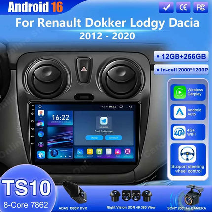 Android 16 Car For Renault Dokker Lodgy Dacia 2012 - 2020 Auto Radio Multimedia Player Android Auto Carplay Navigation GPS Wifi