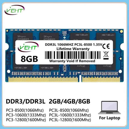 DDR3 DDR3L 2GB 4GB 8GB Laptop Memory Ram PC3 1.5V 8500 10600 12800 PC3L 1.35V 1066 1333 1600Mhz 204Pin Notebook Memories Ram