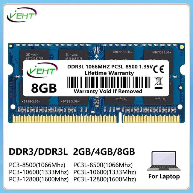 DDR3 DDR3L 2GB 4GB 8GB Laptop Memory Ram PC3 1.5V 8500 10600 12800 PC3L 1.35V 1066 1333 1600Mhz 204Pin Notebook Memories Ram
