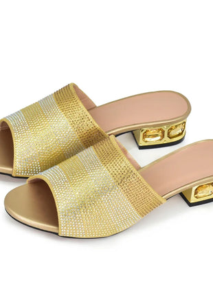 Latest Women's Crystal Pumps Luxury Rhinestone 2024 New Fashion Slippers Sandals Party Low Heels Elegant Italian Women's Shoes