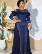 Abito da Cerimonia per Matrimoni e Feste, Lussuoso Vestito Lungo Plissettato con Volant per Donne Africane, Stile Dubai Ankara Dashiki, Abbigliamento Turco per Occasioni Formali