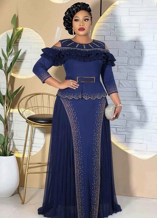 Abito da Cerimonia per Matrimoni e Feste, Lussuoso Vestito Lungo Plissettato con Volant per Donne Africane, Stile Dubai Ankara Dashiki, Abbigliamento Turco per Occasioni Formali