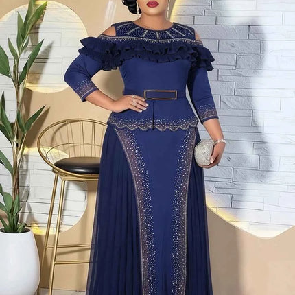 Abito da Cerimonia per Matrimoni e Feste, Lussuoso Vestito Lungo Plissettato con Volant per Donne Africane, Stile Dubai Ankara Dashiki, Abbigliamento Turco per Occasioni Formali