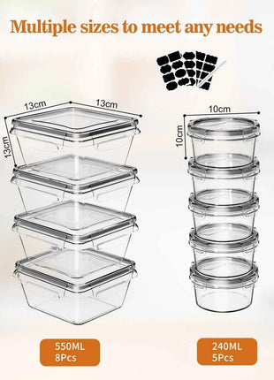 Food Storage Containers with Lids, Freezer Containers, Lunchbox, 26 Pieces (13 Containers, 13 Lids), 8x0.55L & 5x0.24L