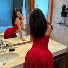 Ahagaga Sexy Skinny Women's Mini Dressess Solid Fashion Deep V-Neck Folds Slim Fit Camisloe Sleeves Streetwear Vestidos Robes
