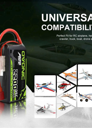 OVONIC 3S Lipo Battery 35C 2200 mAh 11.1 V Short Pack with Deans Connection for Aircraft Helicopter for 1:14 RC Car RC Plane (2P