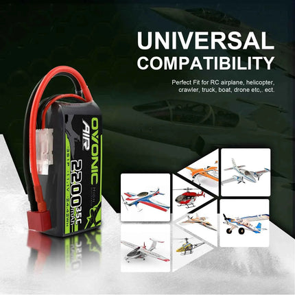 OVONIC 3S Lipo Battery 35C 2200 mAh 11.1 V Short Pack with Deans Connection for Aircraft Helicopter for 1:14 RC Car RC Plane (2P