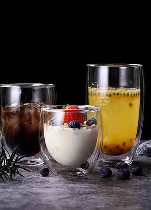 Set Tazze in Vetro a Doppia Parete Borosilicato Termoresistente per Tè Caffè Succo e Acqua