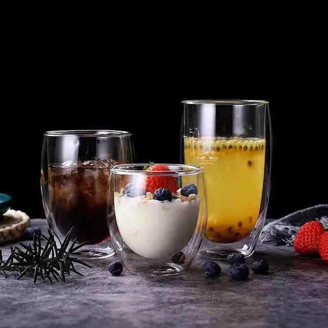 Set Tazze in Vetro a Doppia Parete Borosilicato Termoresistente per Tè Caffè Succo e Acqua